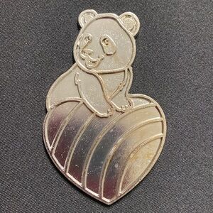 Baby panda on rainbow heart Lisa Frank pin diy craft silver medal metal pendant